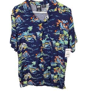 Star Wars Mens Tropic Baby Yoda Button Front Short Sleeve Shirt Size Small 34/36